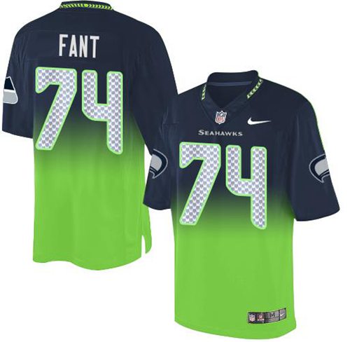 Nike Seahawks #74 George Fant Steel Blue/Green Men's Stitched NFL Elite Fadeaway Fashion Jersey - Click Image to Close